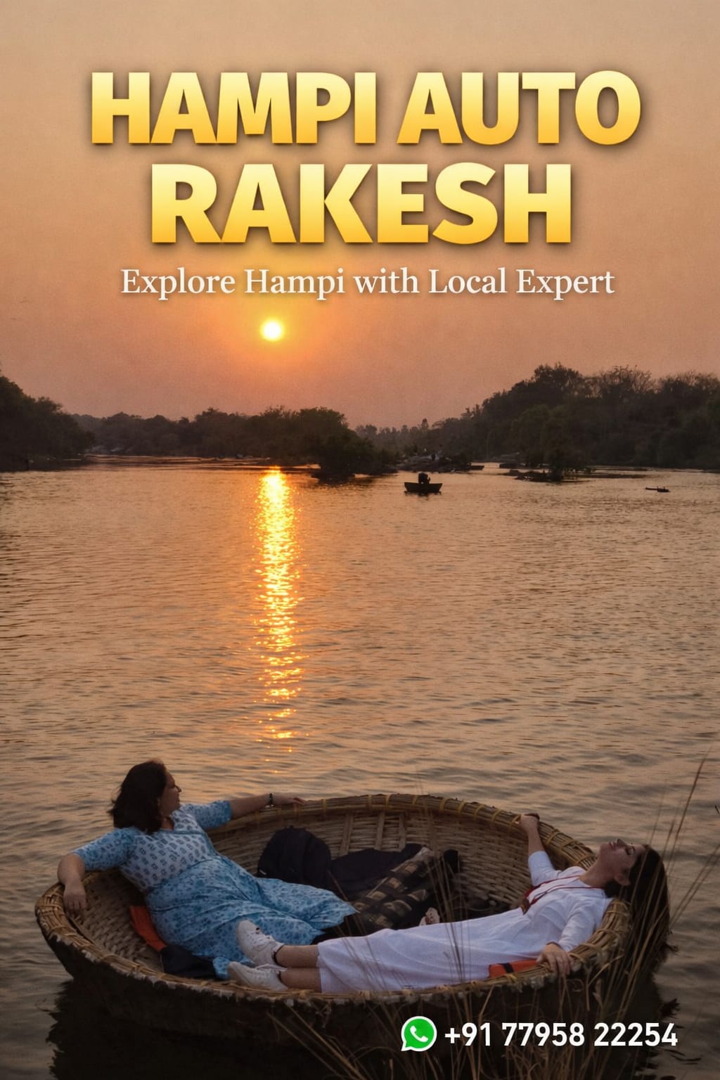 Sanapur Lake coracle ride sunset — Anegundi North Hampi